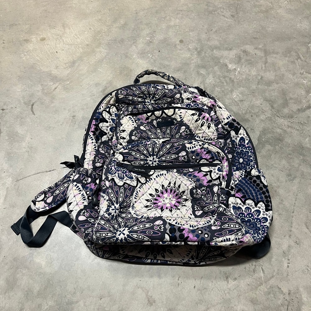 Vera Bradley Quilted Cotton Backpack Purple Black Kaleidoscope Floral Print